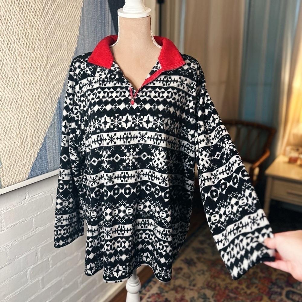 Woman Within Black and White Snowflake Quarter Zip Sweater